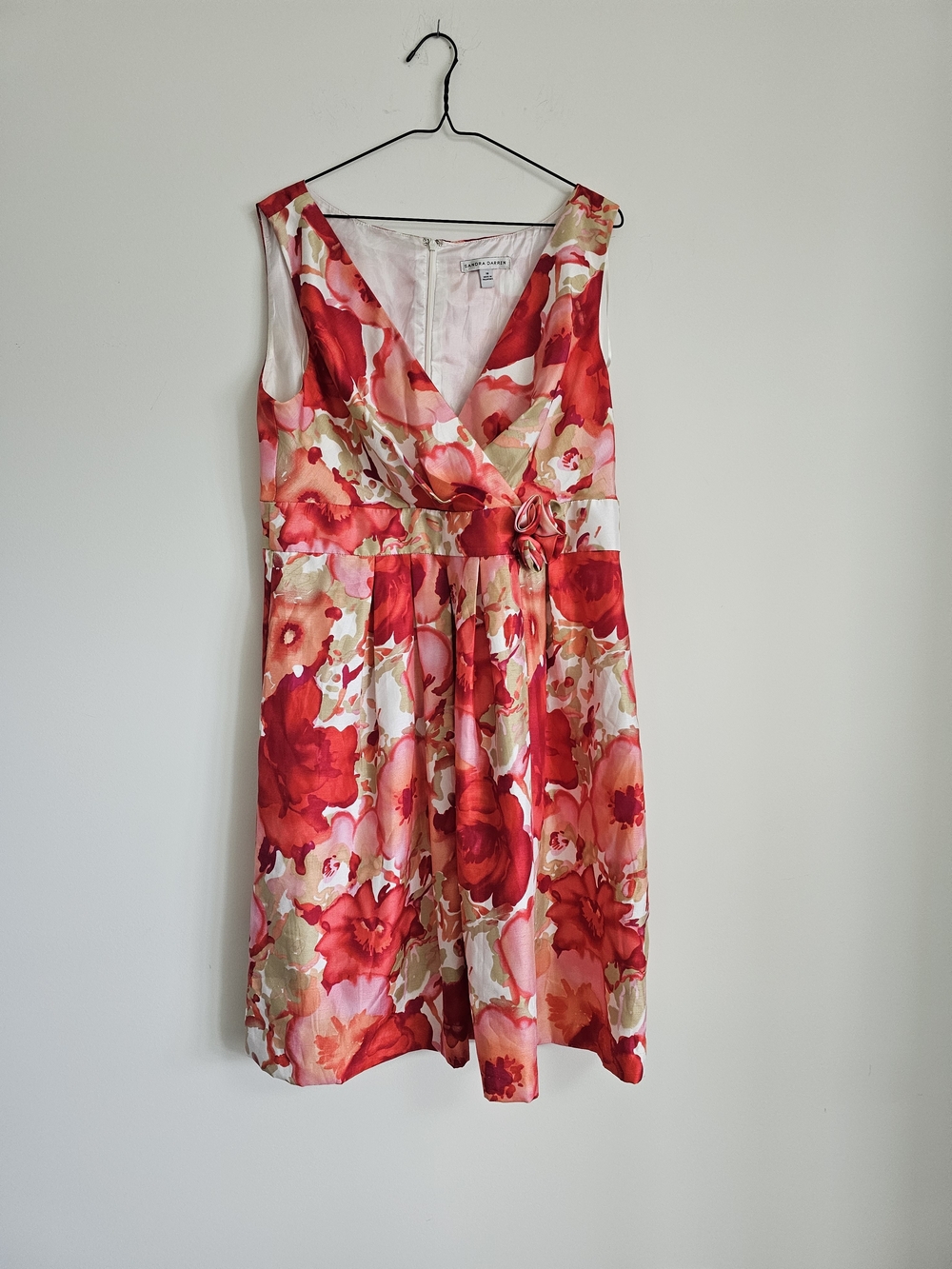 Sandra Darren Red Floral Wrap Midi Dress